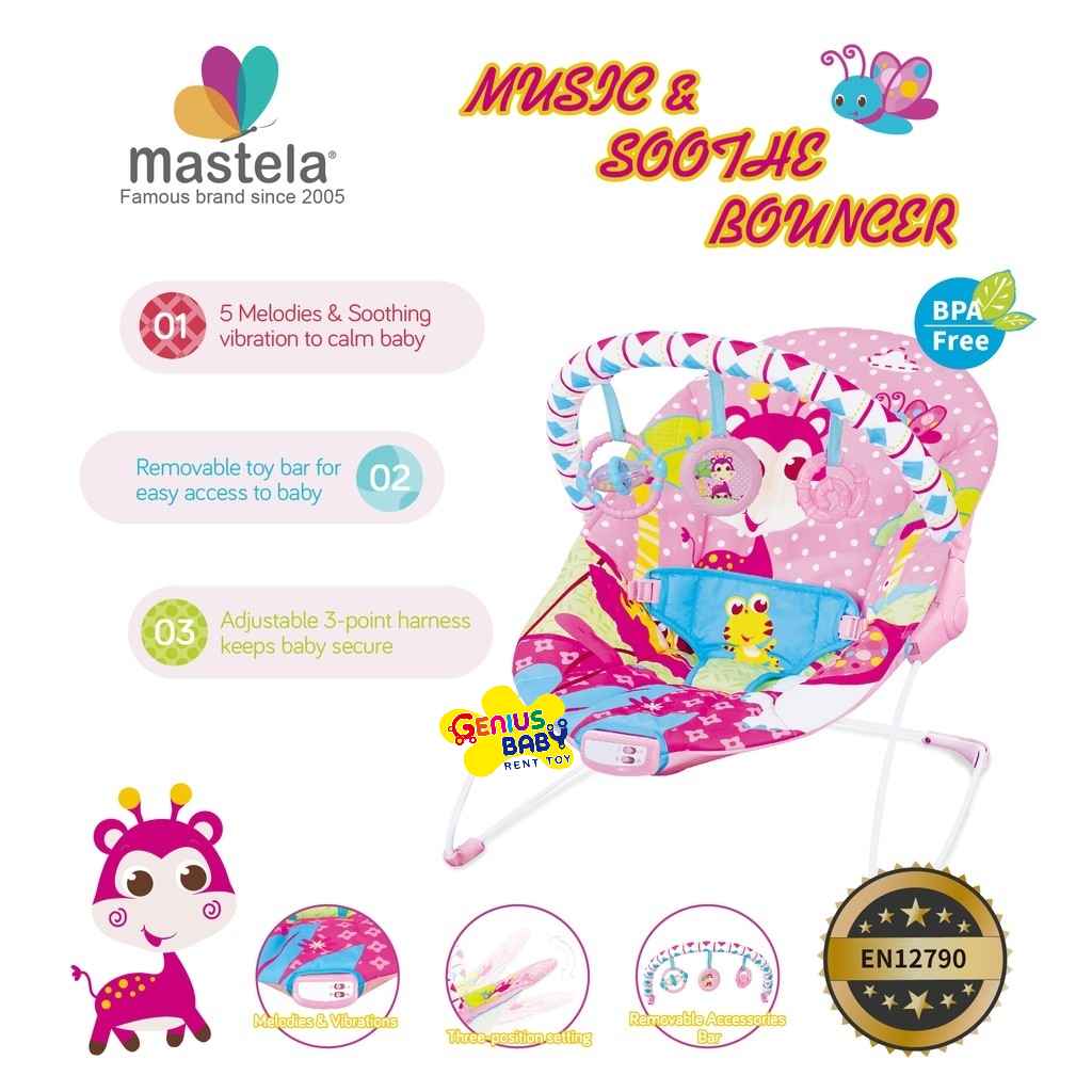 MASTELA MUSIC AND SOOTHE BABY BOUNCER PINK
